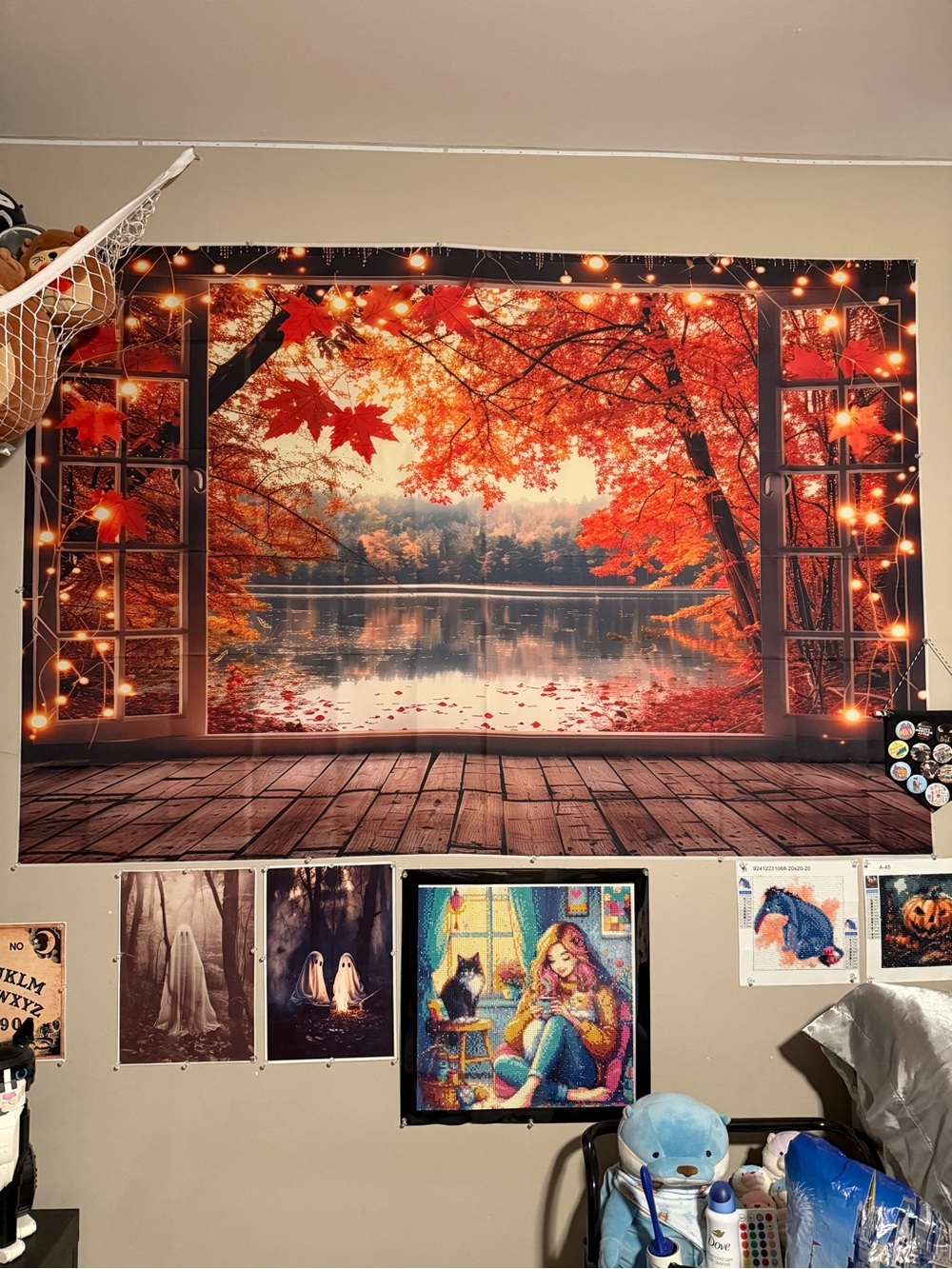 Scenic Autumn Window Wall Tapestry/backdrop - Red Fall Foliage